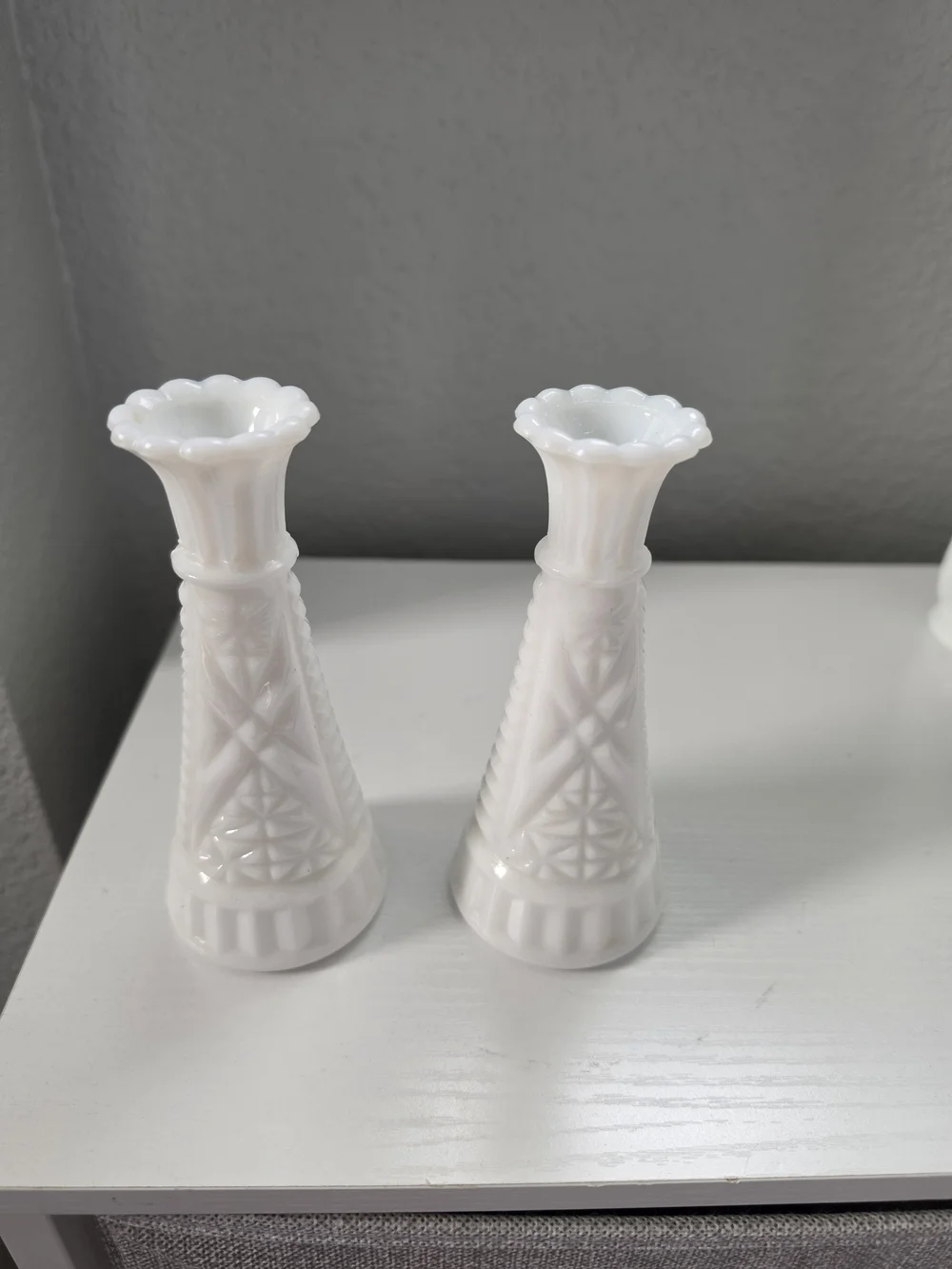Anchor Hocking White Milk Glass Bud Vases Pair